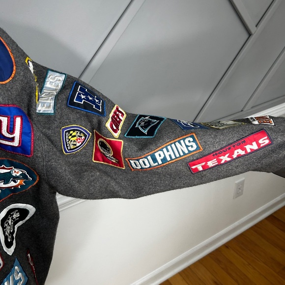 NFL Patches Leather-Trimmed Wool Jacket - Reebok-Jeff Hamilton Design Size XL - Picture 7 of 9